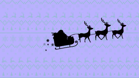Santa-claus-in-sleigh-being-pulled-by-reindeers-against-christmas-traditional-design-pattern