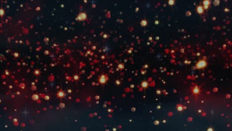 Animation-of-stars-and-glowing-red-spots-over-black-background