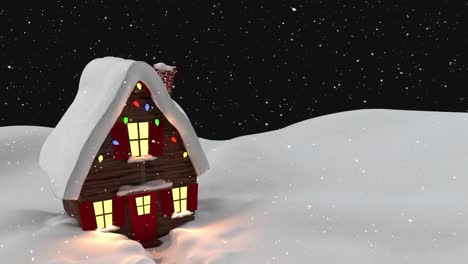 Animación-De-Nieve-Cayendo-Sobre-La-Casa-Y-El-Paisaje-Invernal.