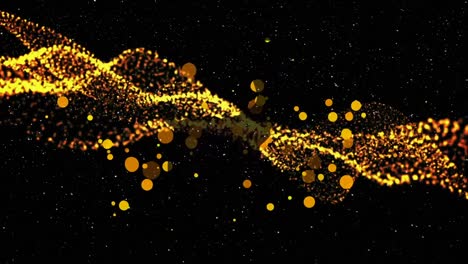 Animation-of-yellow-dots-over-reindeer-moving-on-black-background