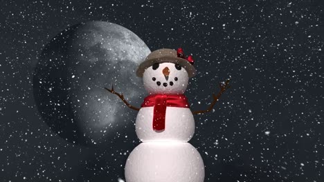 Nieve-Cayendo-Sobre-Una-Mujer-De-Nieve-En-Un-Paisaje-Invernal-Contra-La-Luna-En-El-Cielo-Nocturno