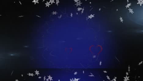 Animation-Von-Schnee,-Der-über-Herzsymbole-Fällt