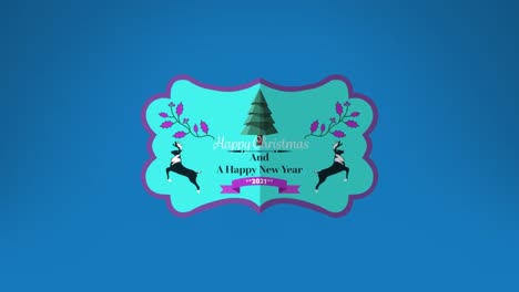 Animation-of-christmas-logo-with-christmas-text-over-blue-background