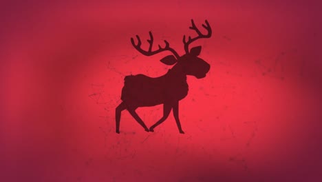 Network-of-connections-floating-over-black-silhouette-of-reindeer-walking-against-red-background