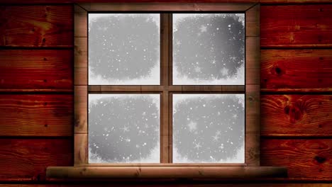 Animation-of-wooden-window-over-snow-falling