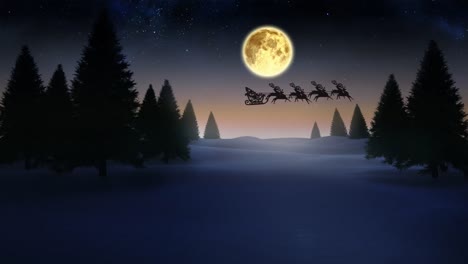 Red-spots-floating-over-santa-claus-in-sleigh-being-pulled-by-reindeers-against-night-sky
