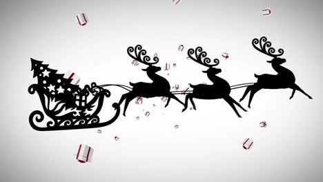 Animation-of-santa-claus-in-sleigh-with-reindeeron-white-background