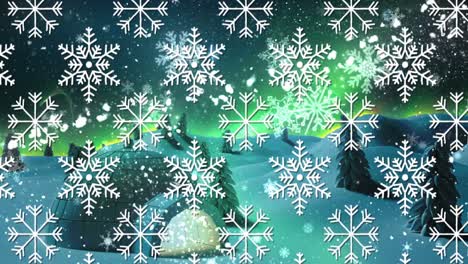 Animation-of-snow-falling-over-igloo-and-winter-scenery