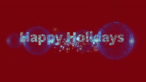 Animation-of-happy-holydays-text-over-christmas-decoration-on-red-background