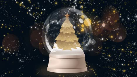 Animation-Von-Lichtspuren-Und-Leuchtenden-Punkten-über-Dem-Weihnachtsschneeball