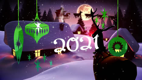 2021-Text--Und-Weihnachtsdekorationen-Hängen-Vor-Dem-Schnee,-Der-über-Der-Winterlandschaft-Fällt