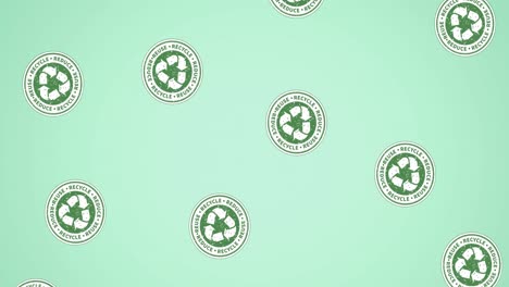 Animation-of-multiple-falling-recycling-text-and-logos,-on-green-background