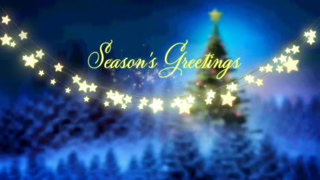 Animation-of-christmas-seasons-greetings-and-glowing-fairy-lights-over-christmas-tree