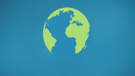 Animation-of-green-globe-floating-on-blue-background