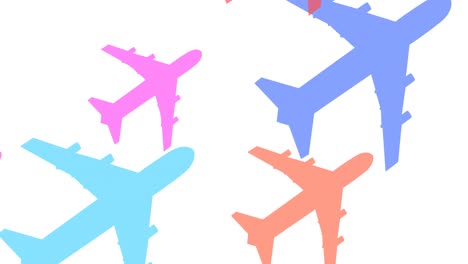 Animation-of-colorful-airplanes-on-white-background