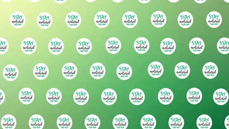 Animation-of-multiple-falling-stay-natural-text-and-leaves-logos-on-green-background