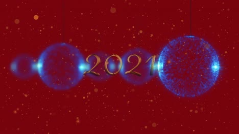 Animation-of-2021-text-over-christmas-decoration-on-red-background