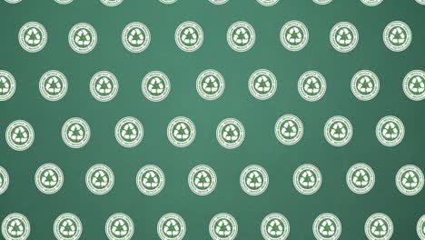 Animation-of-multiple-falling-recycling-text-and-logos-on-dark-green-background