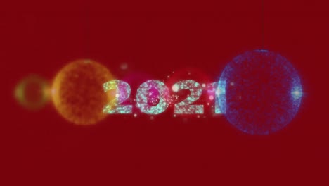 Animation-Des-Textes-2021-über-Weihnachtsdekoration-Auf-Rotem-Hintergrund