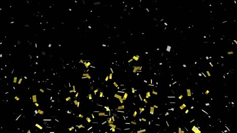 Animation-of-gold-and-white-confetti-falling-on-black-background