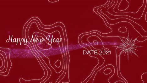 Animation-of-happy-new-year2021-text-over-white-moving-lines-on-red-background