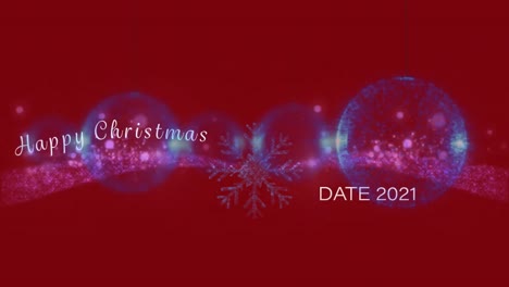 Animation-of-happy-christmas-text-over-purple-lights-on-red-background