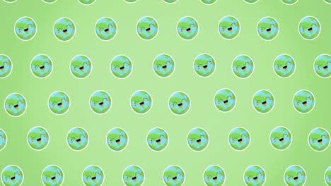 Animation-of-multiple-laughing-globes-on-green-background
