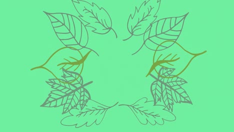 Animation-Eines-Rahmens-Aus-Pflanzenblättern,-Die-Sich-Auf-Grünem-Hintergrund-Bilden