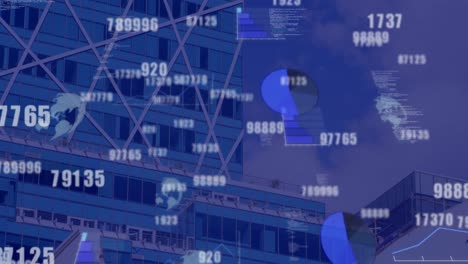 Animation-Eines-Netzwerks-Von-Verbindungen-Mit-Zahlen-über-Dem-Stadtbild