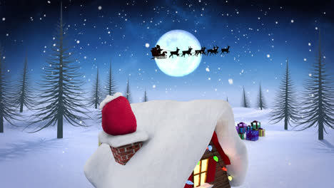 Animation-Eines-Hauses-Mit-Weihnachtsbeleuchtung-In-Winterlicher-Landschaft