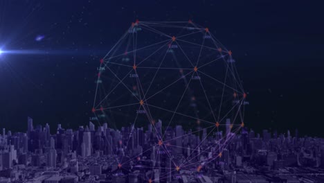 Animation-of-network-of-connections-with-icons-over-cityscape