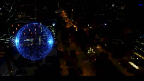 Animation-Einer-Blau-Leuchtenden-Kugel-über-Verschwommenem-Stadtbild