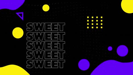 Animation-of-sweet-text-over-yellow-and-blue-shapes