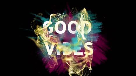 Animation-of-good-vibes-text-over-glowing-moving-wave