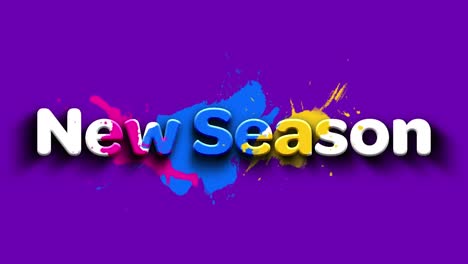 Animation-of-new-season-over-colorful-blots-on-black-background