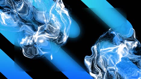 Animation-of-reflective-liquid-over-blue-capsule-shapes-on-black-background