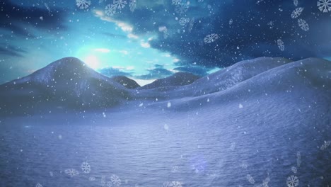 Animation-of-snow-falling-over-mountains-in-winter-scenery