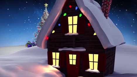 Animation-of-house-with-christmas-lights-in-winter-scenery