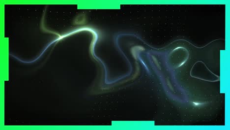 Animation-of-glowing-liquid-moving-on-black-background,-with-passing-green-and-white-lines