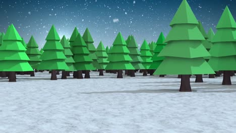 Animation-of-fir-trees-over-winter-landscape