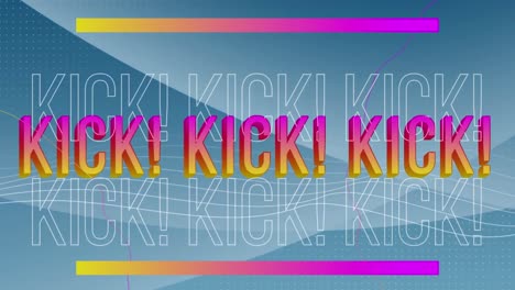 Animation-of-kick-text-in-pink-and-yellow-over-lines-on-blue-background