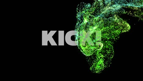 Animation-of-kick-text-in-white,-with-green-vapour-on-black-background
