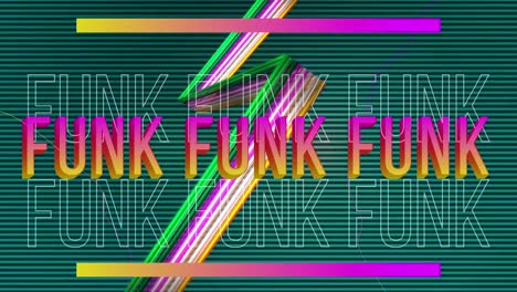 Animation-of-funk-text-over-colorful-light-on-stripes-background