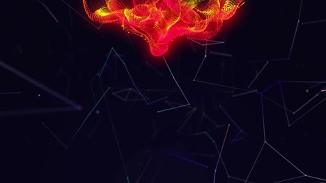 Animation-of-moving-glowing-lights-and-waves-and-connections-over-black-background