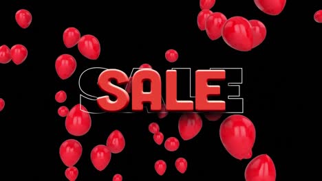 Animation-of-sale-text-over-flying-red-balloons