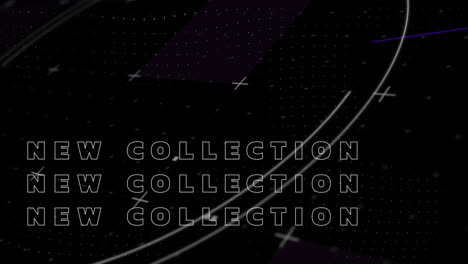Animation-Des-Textes-Der-Neuen-Kollektion-über-Weißen-Und-Violetten-Formen