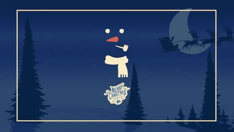 Animation-of-merry-christmas-text-and-snowman-over-night-landscape