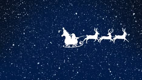 Animation-of-falling-snow-over-santa-claus-in-sleigh-with-reindeer