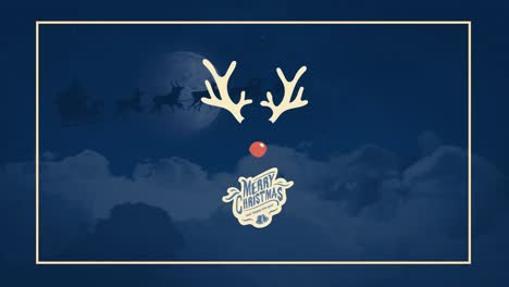 Animation-of-merry-christmas-text-and-red-nose-over-night-landscape