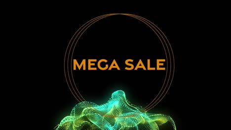 Animation-of-mega-sale-over-circles-and-green-wave
